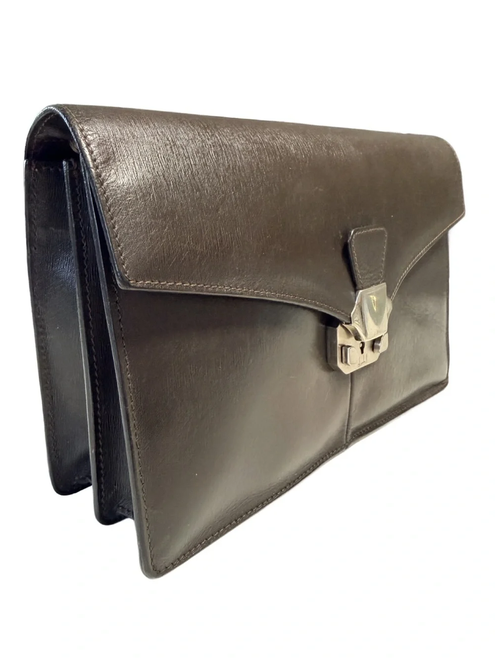 Dunhill Black Leather Briefcase Clutch with Silver Lock